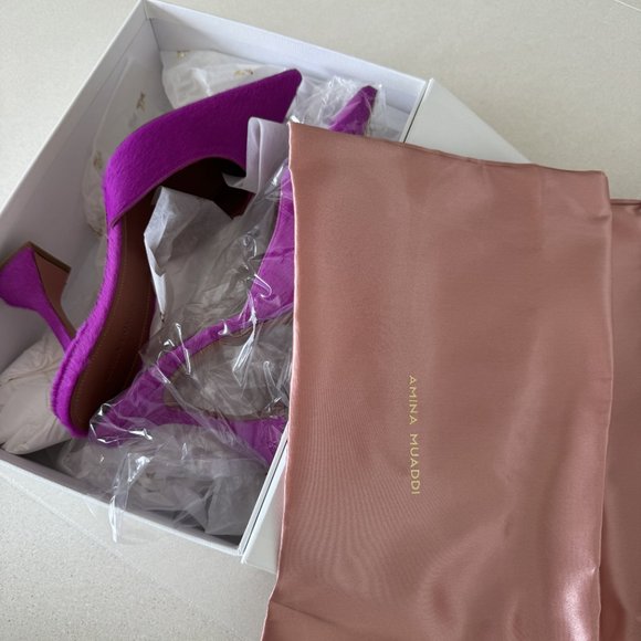 New Amina Muaddi Fiona Pony Mule Pony Pink, 38.5 with Box Tag - Picture 11 of 15